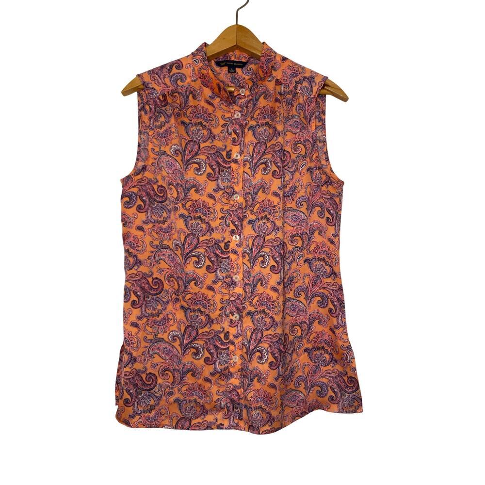 Brooks Brothers Paisley Orange Button Up Tank Dressy Work Preppy Academia 8‎